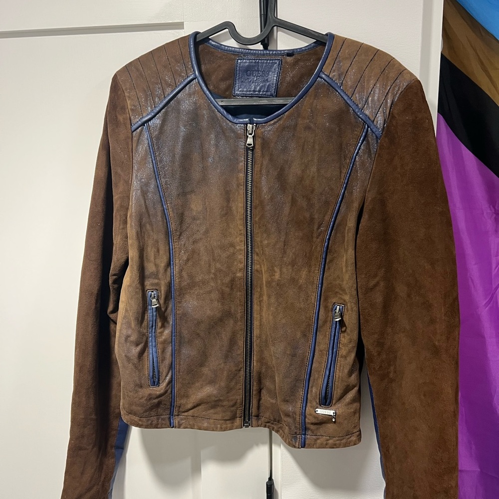 Guess Leather Blue Jacket. Size medium.
